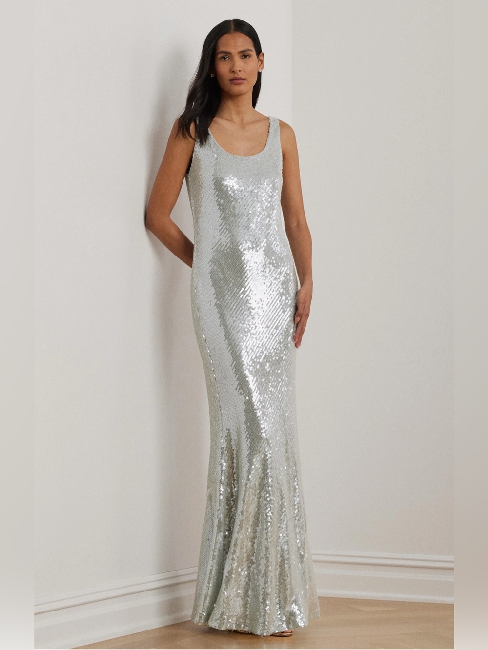 NWT Lauren Ralph Lauren Women's Sequin Column Sleeveless Elegant Gown, Size 14
